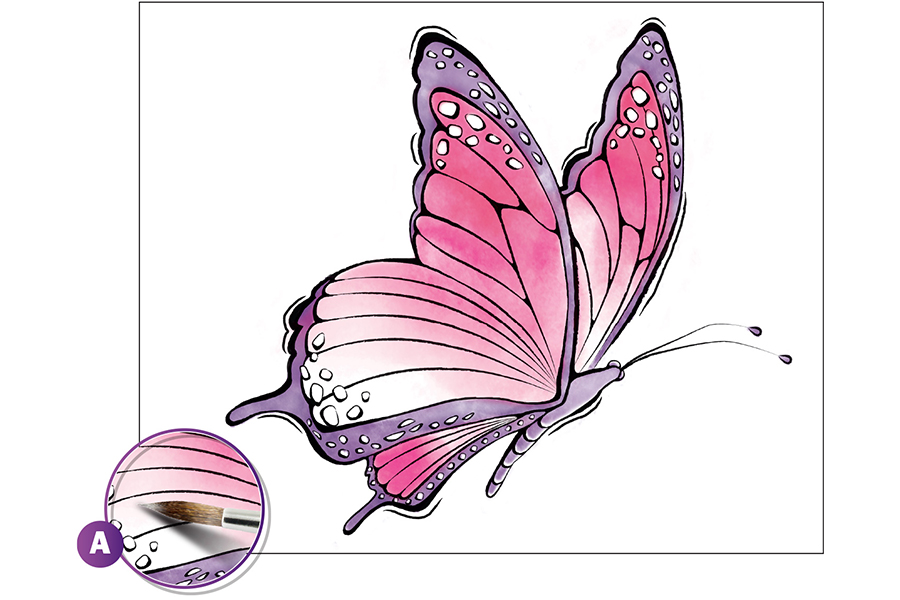 Watercolor the top of your butterflies' wings darker than the bottom section of the winds in a gradient.