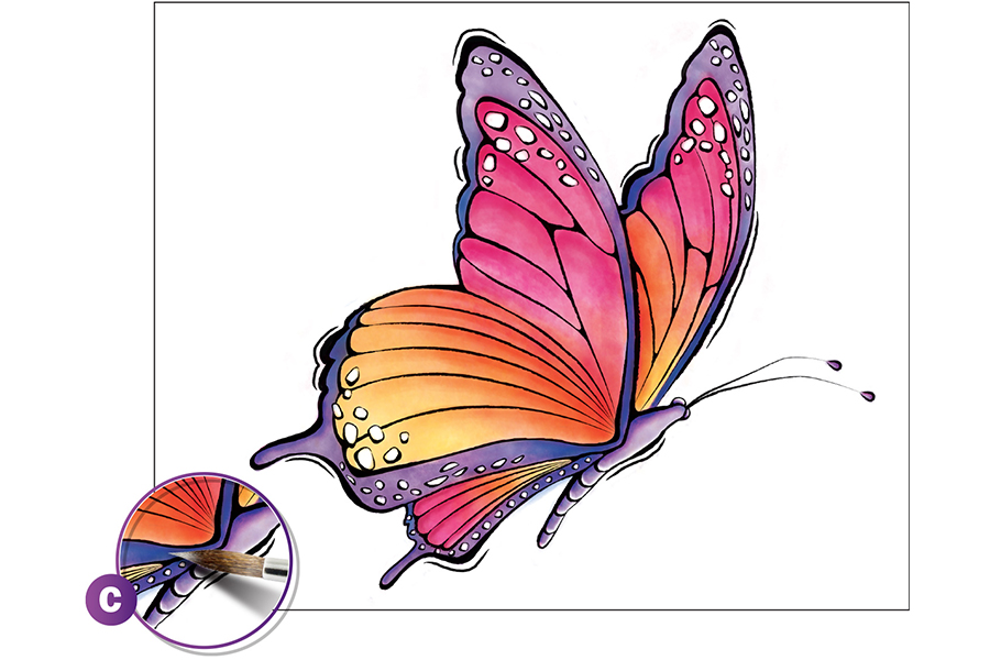 Watercolor the top side of your butterfly to give the appearance of shadows and naturalistc lighting.