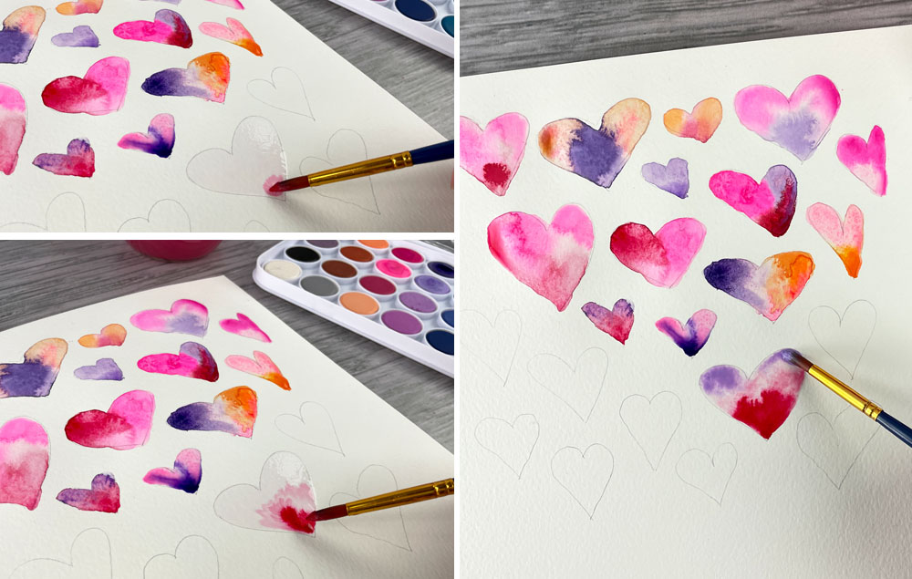 Watercolor Hearts Card