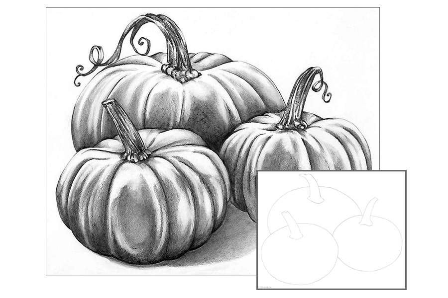 Graphite Drawing - Pumpkin Patch