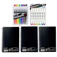 This bundle comes with 8 brush tip markers, 8 bright project markers, and 3 sketchbooks. 