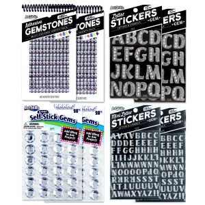 ArtSkills Rhinestone Stickers and Glitter Letters Craft Kit includes 1,650 total self-adhesive rhinestones.