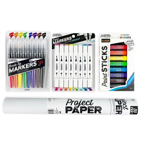 Coloring Bundle with Paper Roll, Markers, and Paint Sticks