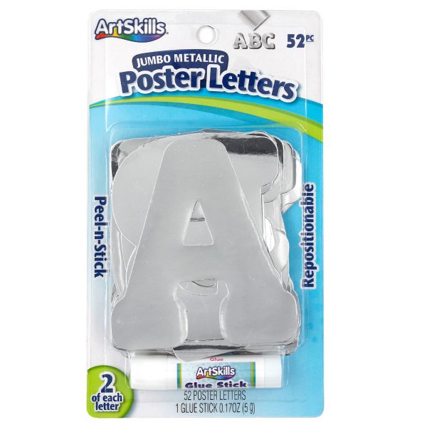 Jumbo Metallic Poster Letters with Glue Stick, 52 Pc