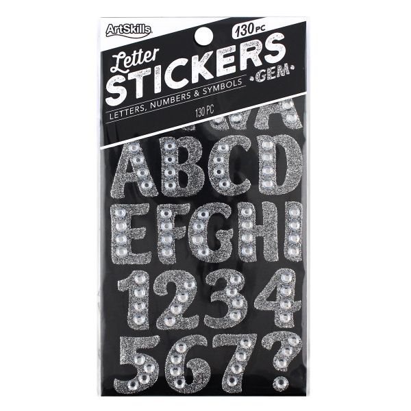 Alphabet stickers silver glitter letters on sheet