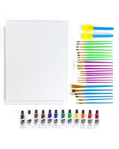 Stretched Canvas Painting Bundle with Acrylic Paints and Paint Brushes